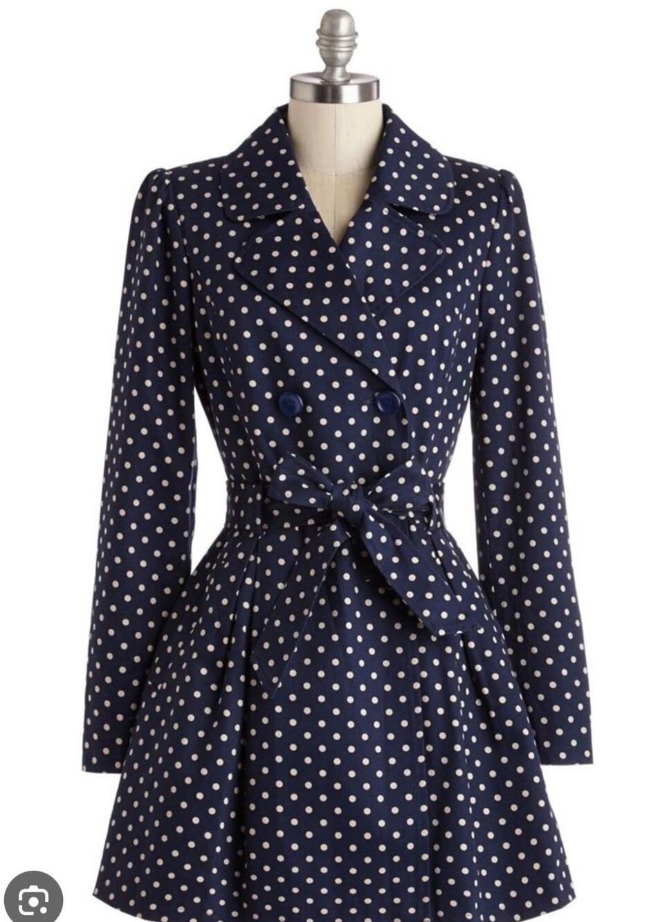 ModCloth Navy Beige Polka Dot Belted Trench Coat Jacket Fall Plus 3X Preppy Twee